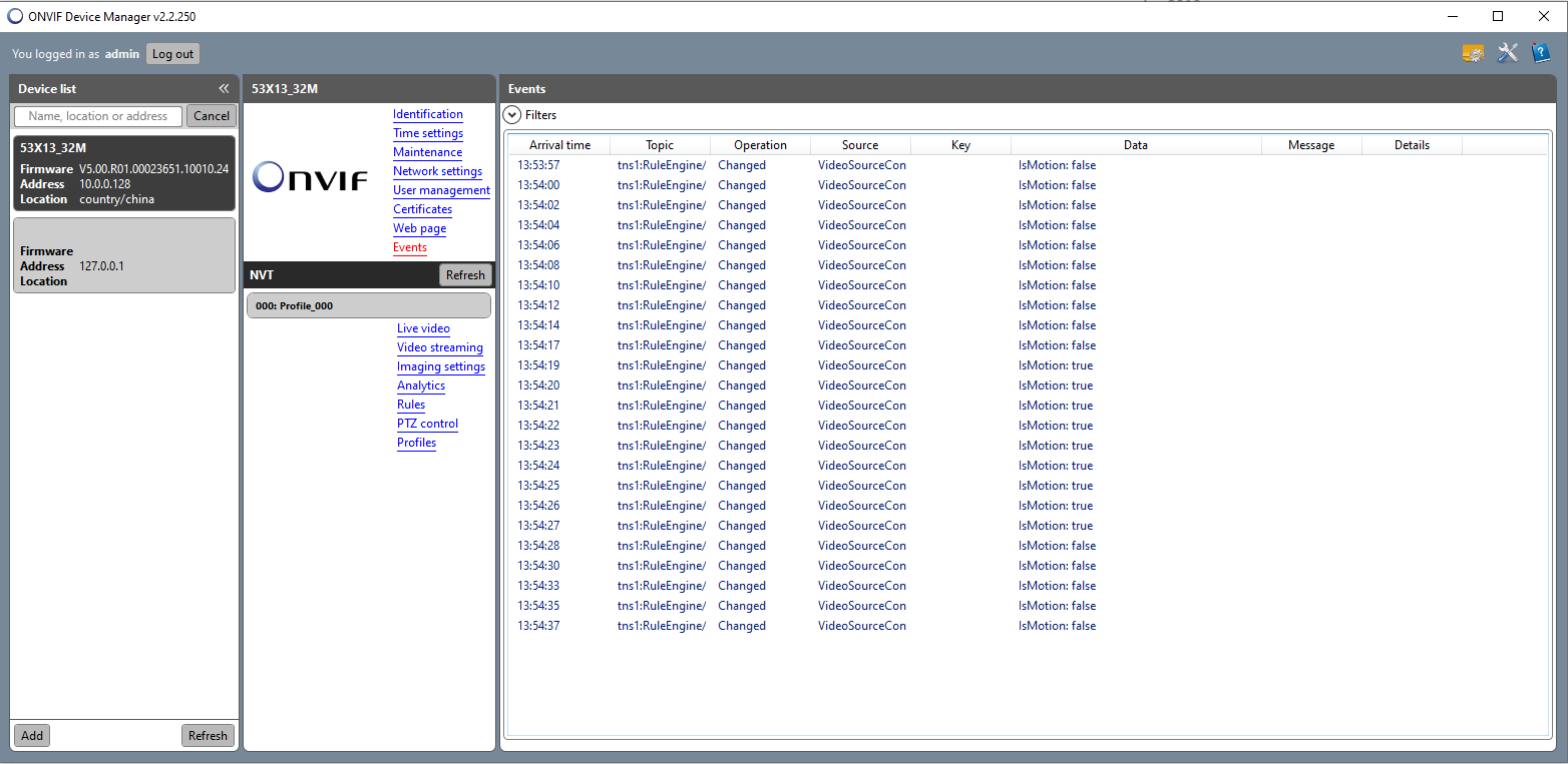 Onvif clearance camera manager